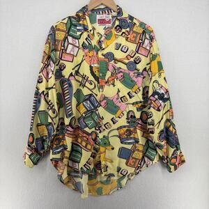 ET VOUS Shirt Womens 2 Printed Button Up Vintage 80s Yellow Hysteric FRANCE